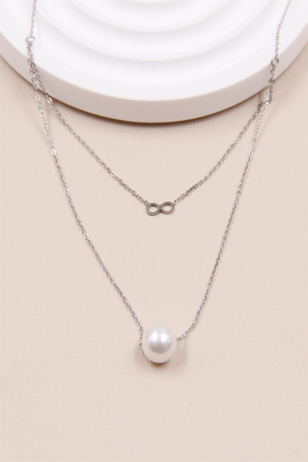 COLLIER INFINI PERLE ET ACIER ARGENT