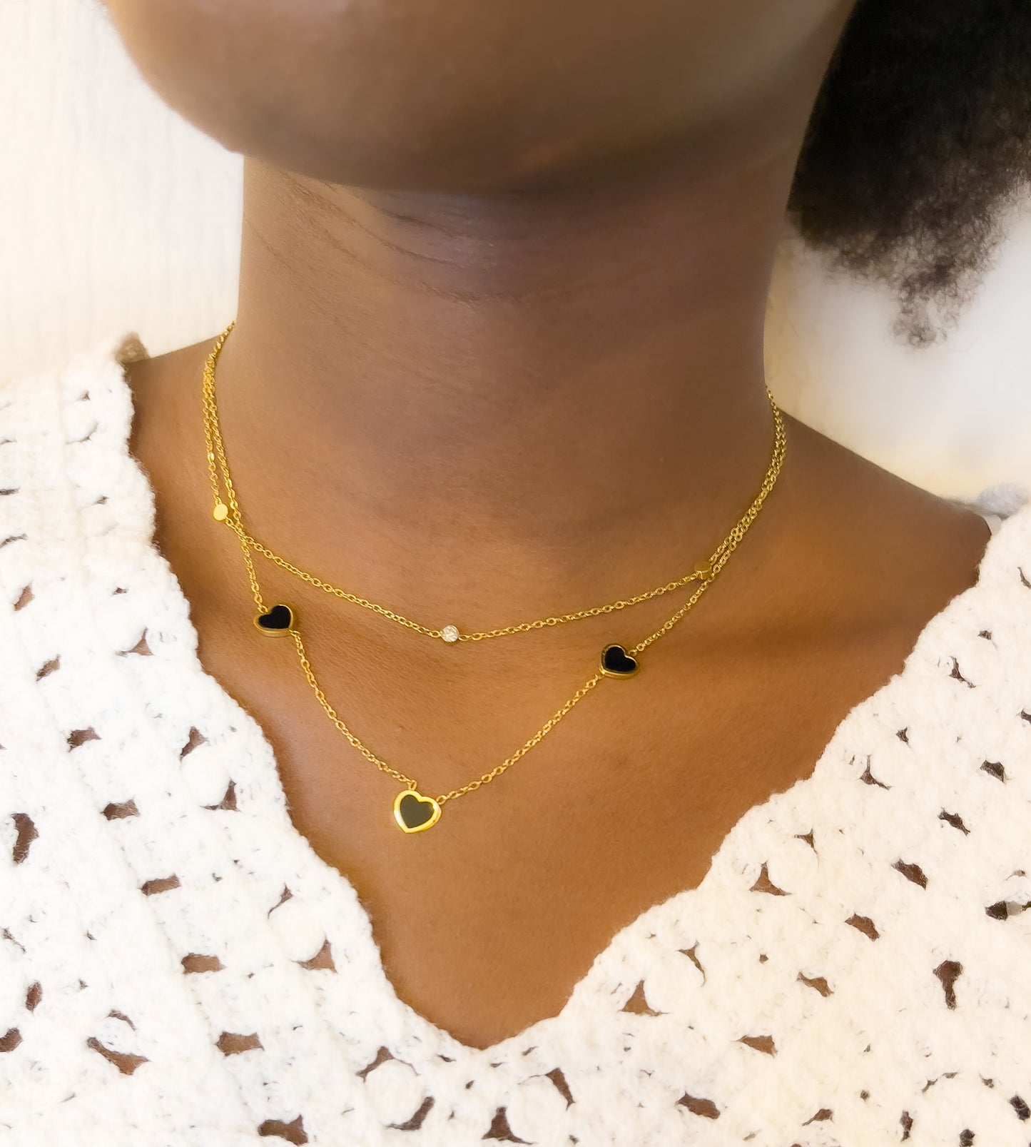 COLLIER COEUR NOIR ACIER OR