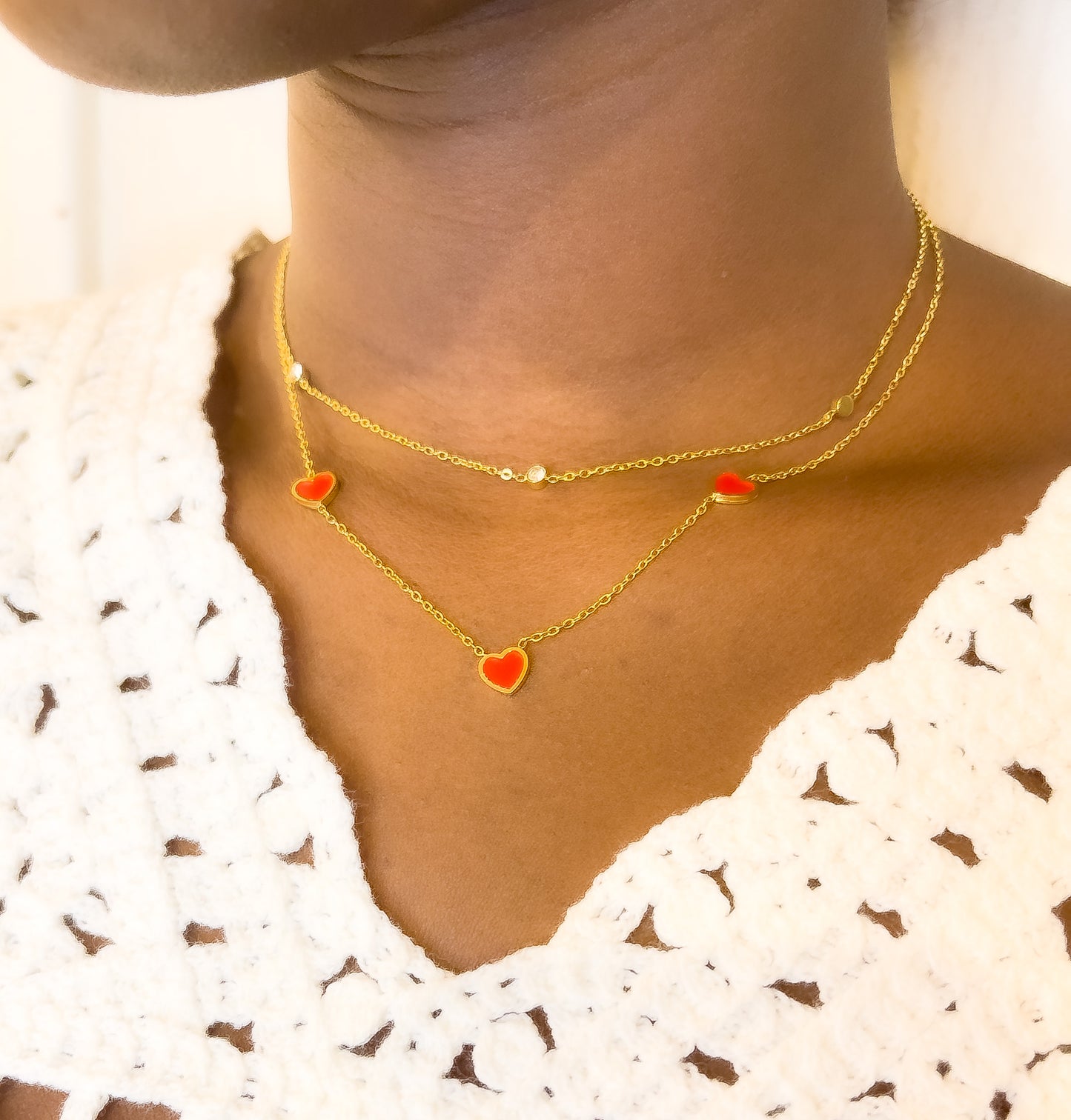 COLLIER COEUR ROUGE ACIER OR
