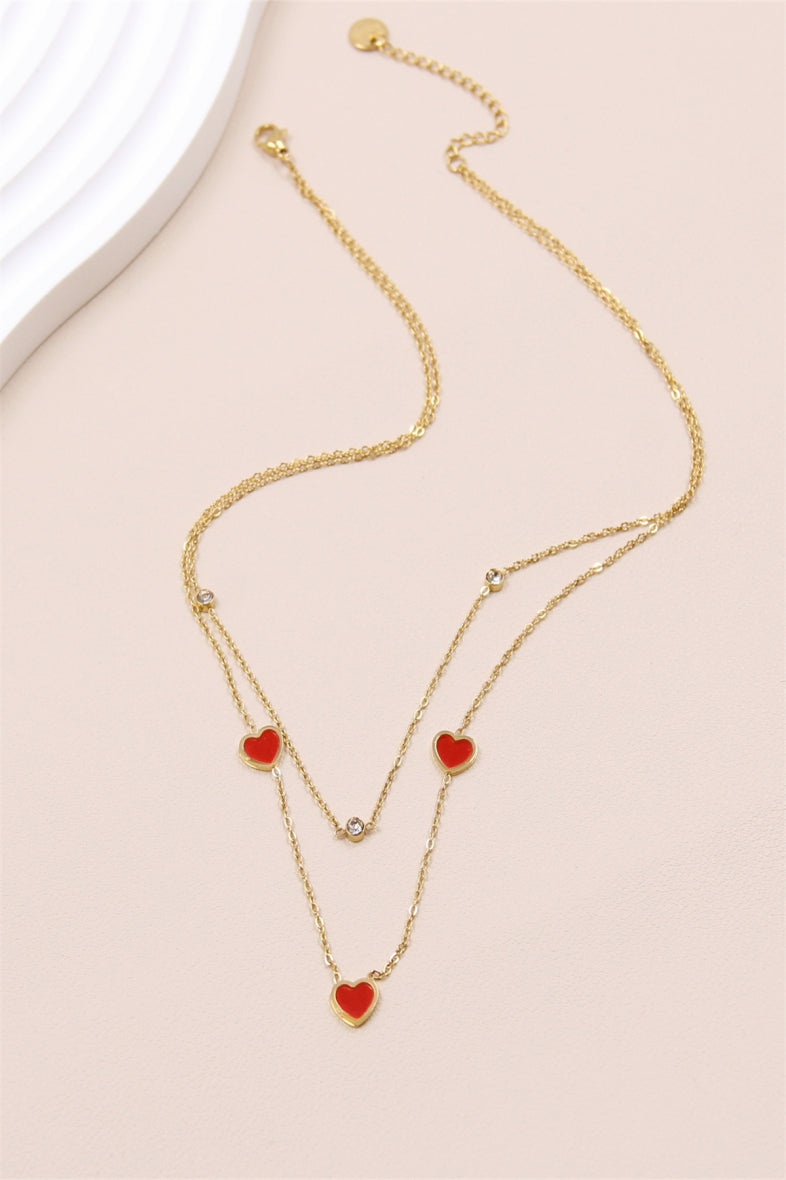 COLLIER COEUR ROUGE ACIER OR