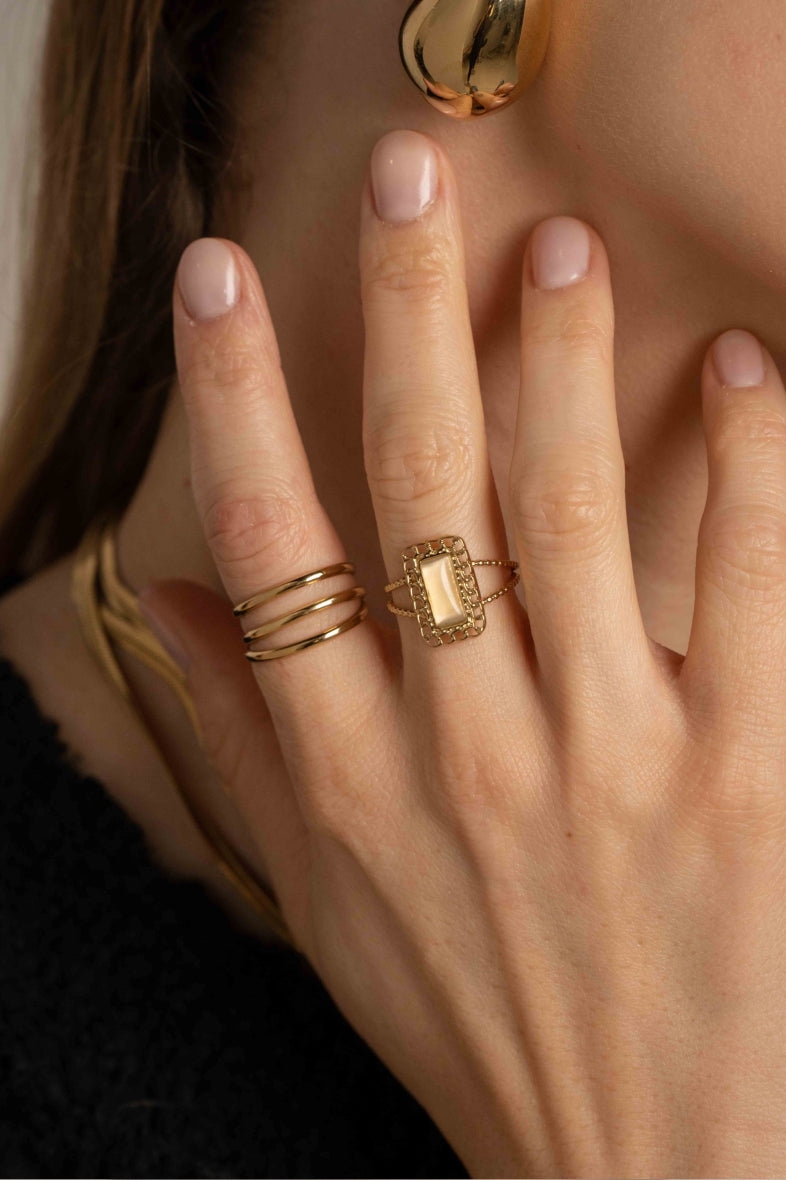 BAGUE ZOE ACIER OR ET PIERRE NATURELLE BLANC