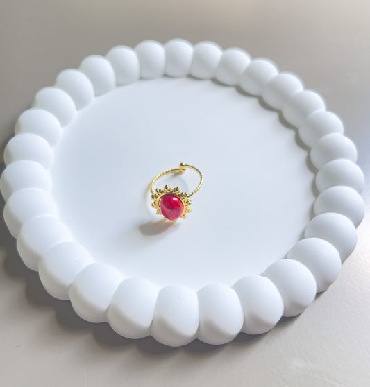 BAGUE DAENERIS ACIER ET PIERRE ROUGE