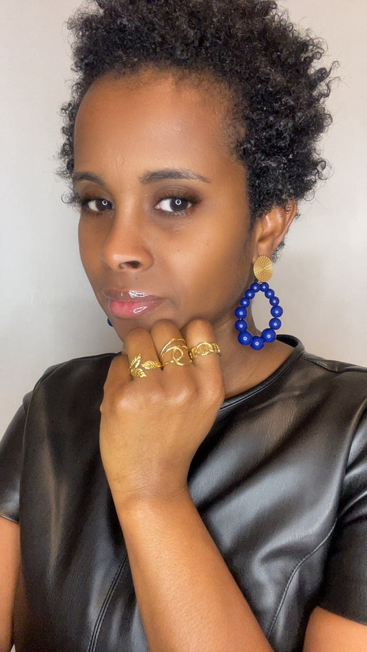 BO SALMA ACIER OR ET PERLES BLEUES