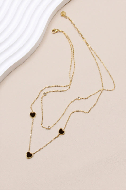 COLLIER COEUR NOIR ACIER OR