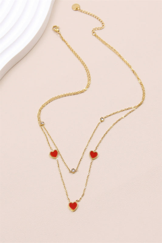 COLLIER COEUR ROUGE ACIER OR