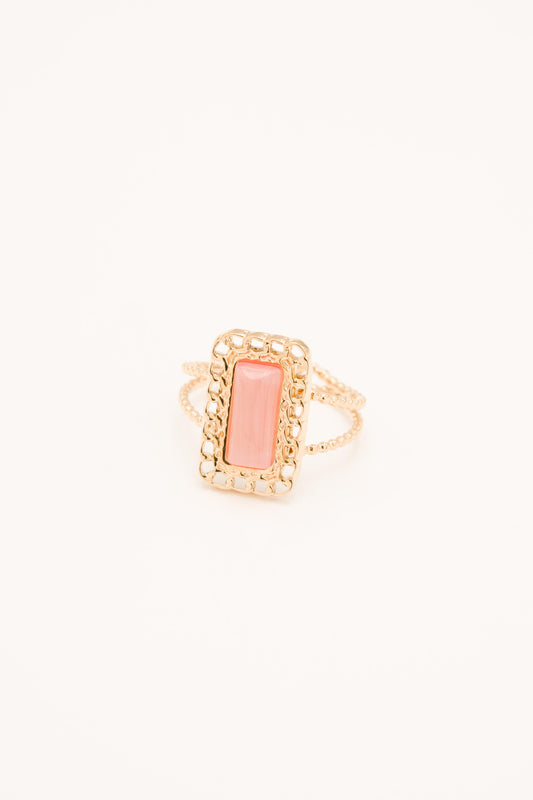 BAGUE ZOE ACIER OR ET PIERRE NATURELLE ROSE